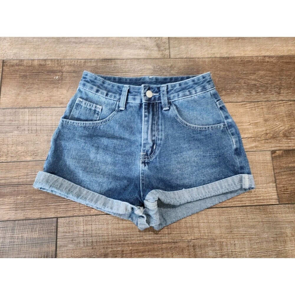 Romwe Cross with Sequins Graphic Pockets Denim Shorts Womens 2 XSMALL - Picture 2 of 9